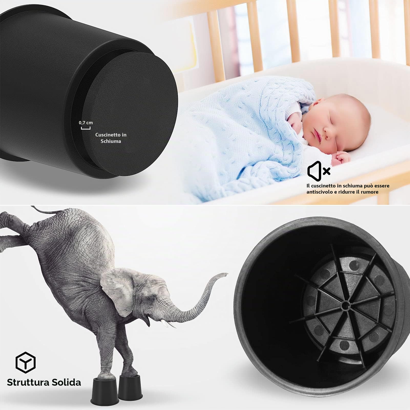 Uping Rialzi di Letto Rialzi per Tavolo o Rialzi per Mobili Aggiungi Altezza di 8CM (4 Pezzi, Nero)