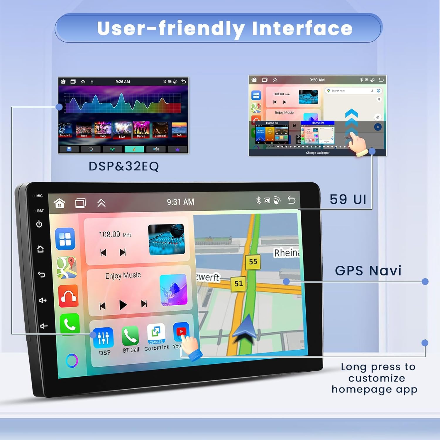 Interfaccia intuitiva con DSP, temi UI e navigazione GPS
