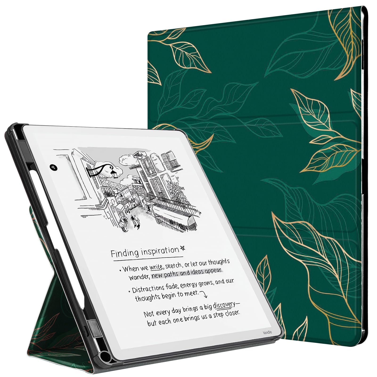 CoBak Case for 11" Kindle Scribe 3rd Generation 2025, Kindle Scribe Colorsoft with Two Viewing Angles - All New PU Leather Cover with Auto Sleep Wake, Pen Holder. Green Pattern