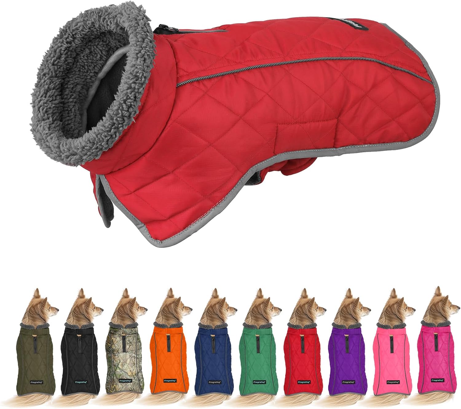 Fragralley Dog Coat Large, Waterproof Dog Jacket with Warm Fleece Lining, Adjustable Reflective Dogs Winter Coat, Turtleneck Pet Coats for Cold Weather (Red,L)