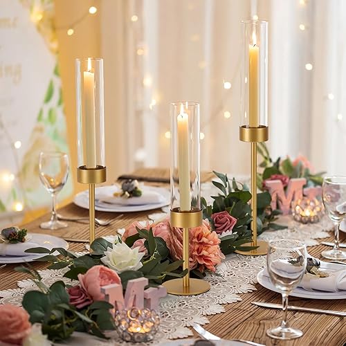 Miniatura 2 de Portavelas de huracán, base de metal dorado para decoración de candelabros, elegante centro de mesa de comedor para bodas, Navidad y decoración del