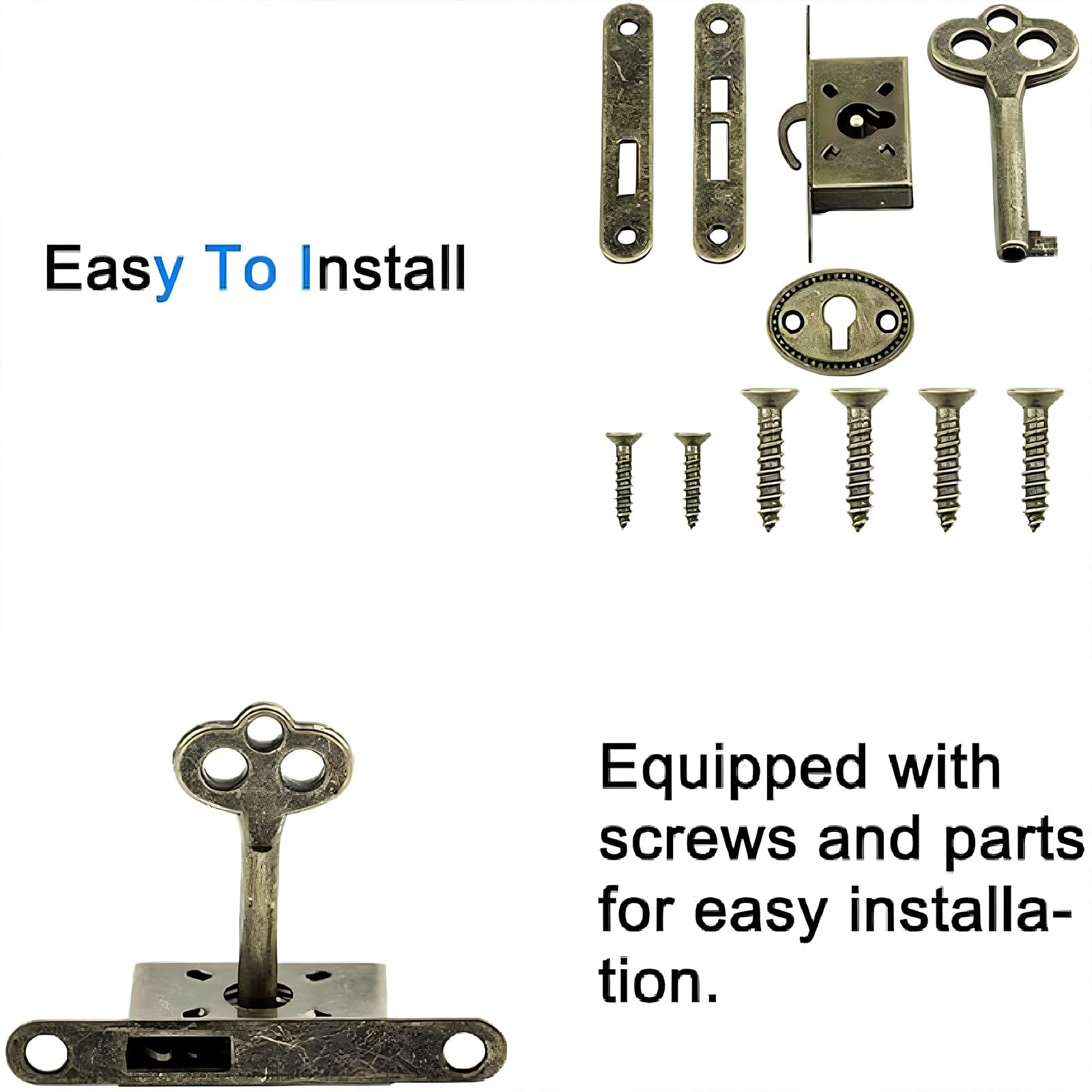 INCREWAY 4 Sets Exquisite Decorative Jewelry Box Lock with Keys Bronze Durable Small Locks for Furniture Cupboard - Image 4