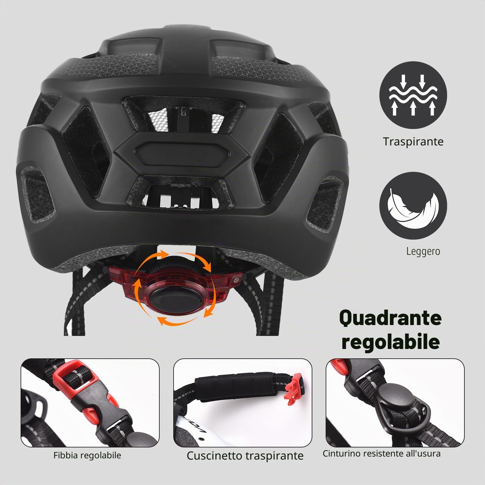 Lixada Casco da bicicletta con luce, 54-62 cm, speciale casco da bicicletta da donna, uomo, bambino, con visiera, pieghevole e posteriore per uomo e donna
