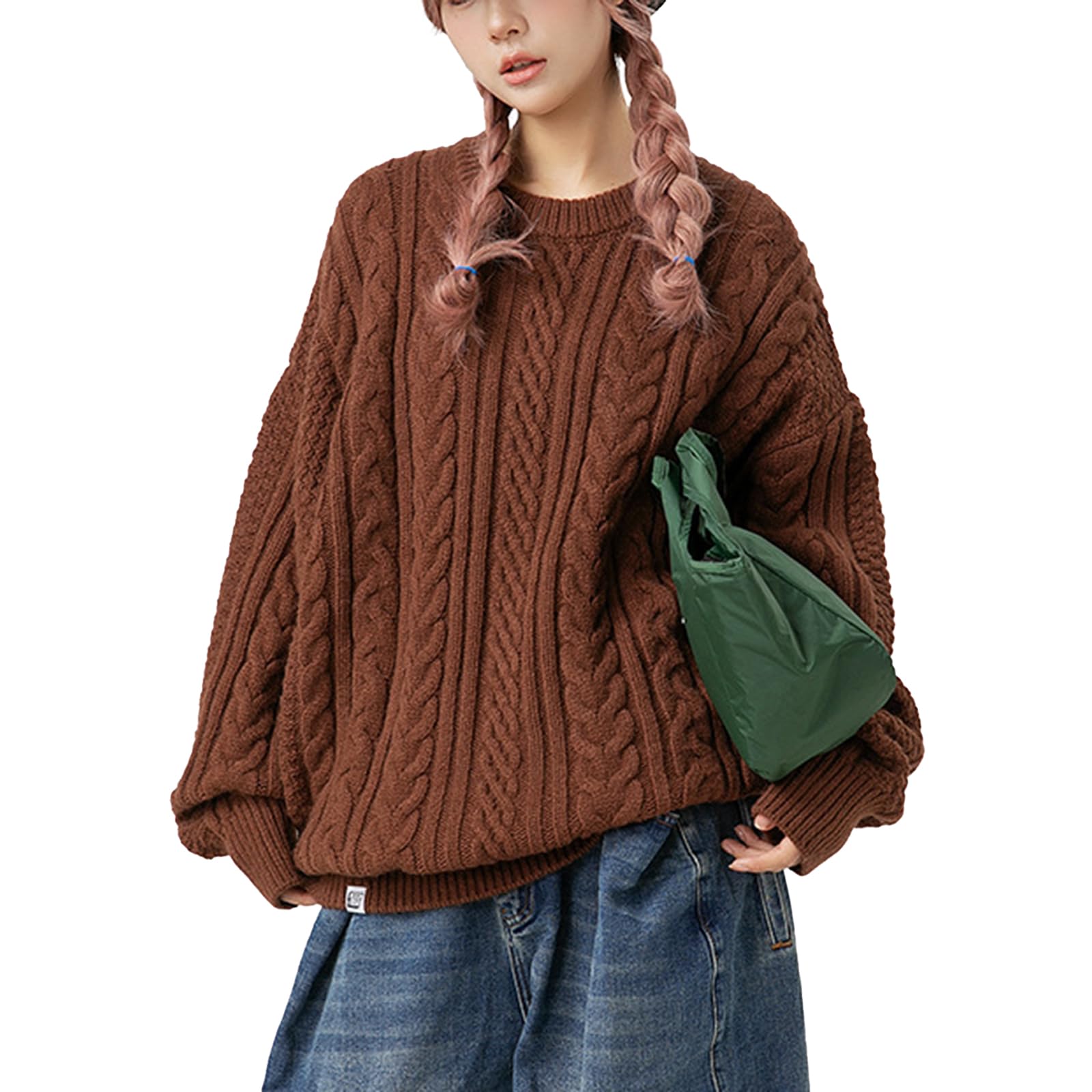 Pull tricoté décontracté col rond homme marron XXL en maille ample - 7