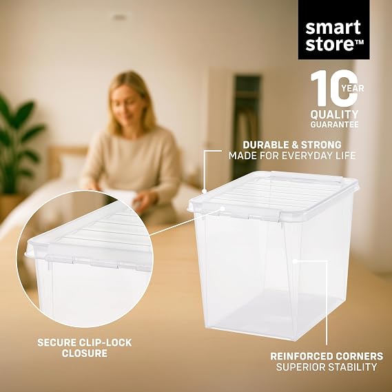 SmartStore - 6x Plastic Storage Box with Lid Classic 25L (40x30x32cm) |Plastic Storage Drawers with Lid|Food-Safe Material|Kitchen & Organisation|Durable Container for Home & Office|
