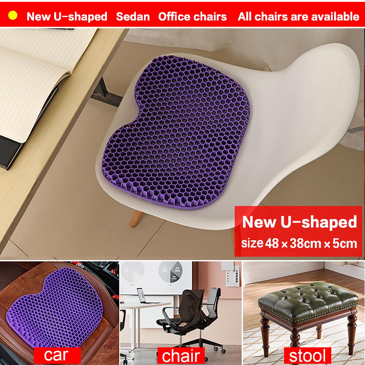 Luksinlong Cuscino Gel Sedia, Cuscino a U Ergonomico, Cuscino Antidecubito, Cuscini per Sedie da Ufficio, Automobili e Sedie a Rotelle