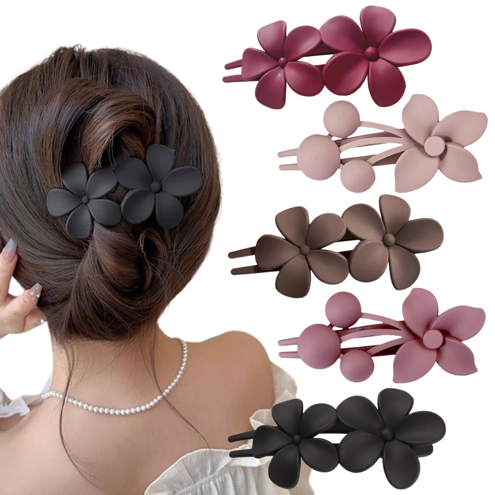Ypkia 5pcs Big Flower Hair Claw Clip for Women Matte Duck Beak Shape Hair Clips for Women and Girls