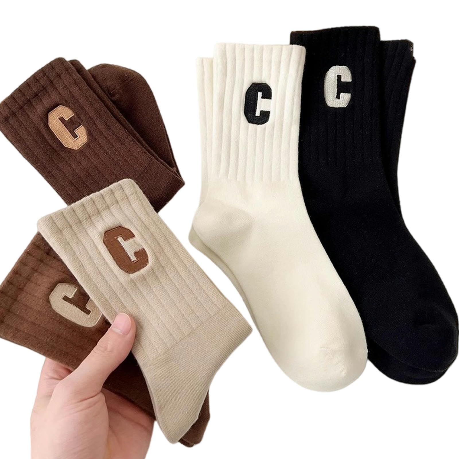 Calzini 5 Paia di Calzini per Donne, Tubo Medio, Primavera E Stile Autunno, Cotone Puro, Deodorazione, Calzini da Donna con Lettere C Carine-5 Coppie Miste-codice Medio