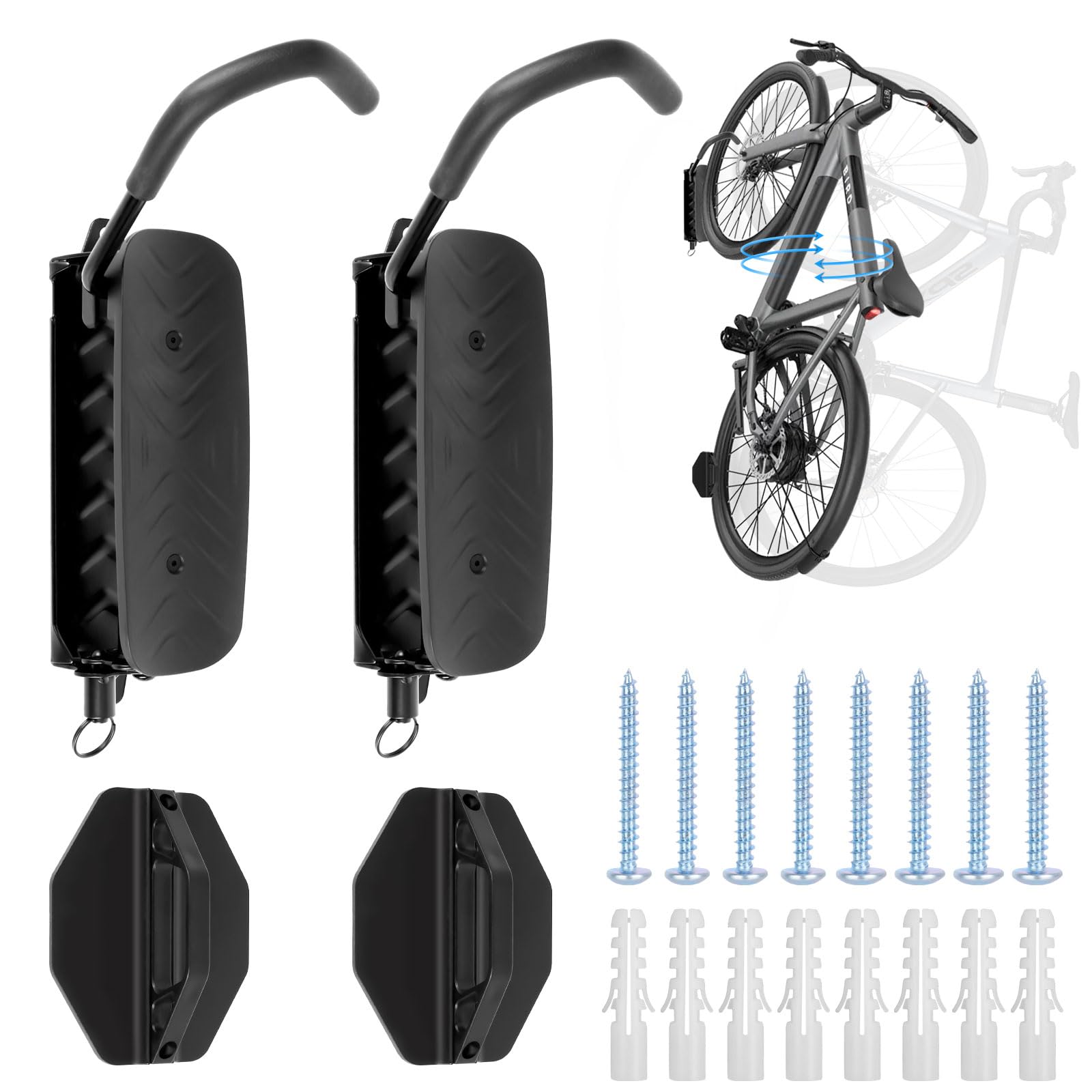 Supporto Parete Bicicletta Verticalmente Girevole Portata 30kg Gancio Bici Muro per Garage MTB