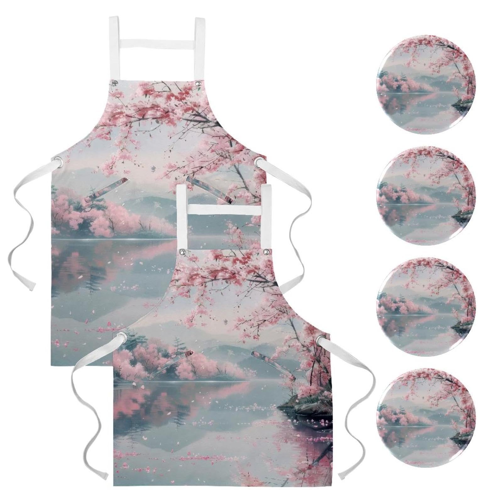Tablier de serveuse fleurs de cerisier pour bistrot et maison