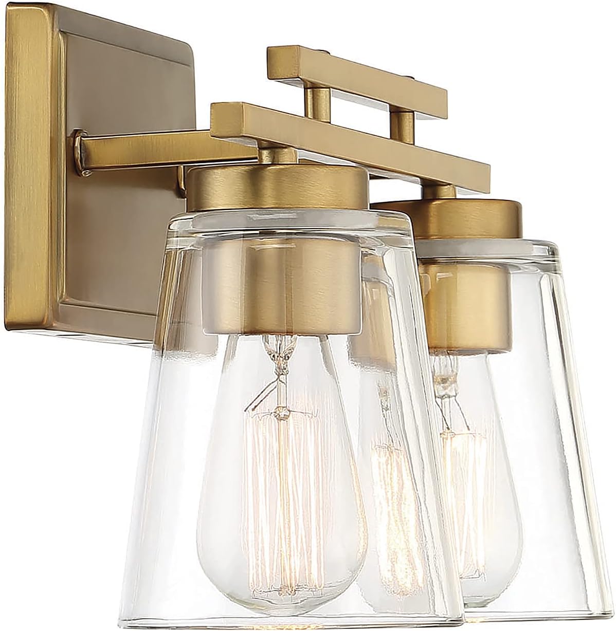 Savoy House 8-1020-2-322 Calhoun Modern Clear Glass Bathroom Vanity Wall Light, 2-Light 120 Total Watts, 9" H x 15" W, Warm Brass