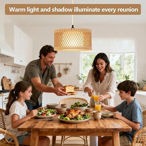 Miniatura 6 de Lámpara colgante enchufable, luces colgantes de ratán, bombilla incluida, luz colgante tejida con cable de enchufe, lámpara de ratán con control