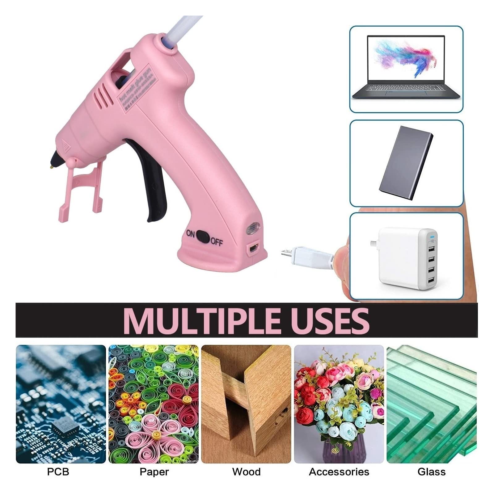 Bezprzewodowy Pistolet Do Klejenia Na Gorąco Dziecko Rękodzieło Domowe DIY Naprawa Użyj 7mm Klej W Sztyfcie Kleju 3.6V 60 Min Czas Użytkowania Szybkie Niezawodne Klejenie(SET-3)