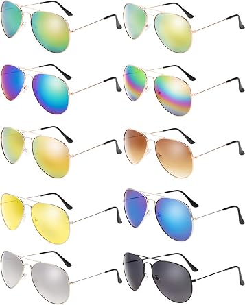10 Pieces Classic Mirrored Flat Lens Sunglasses Lens Metal Frame Sunglasses for Men Women