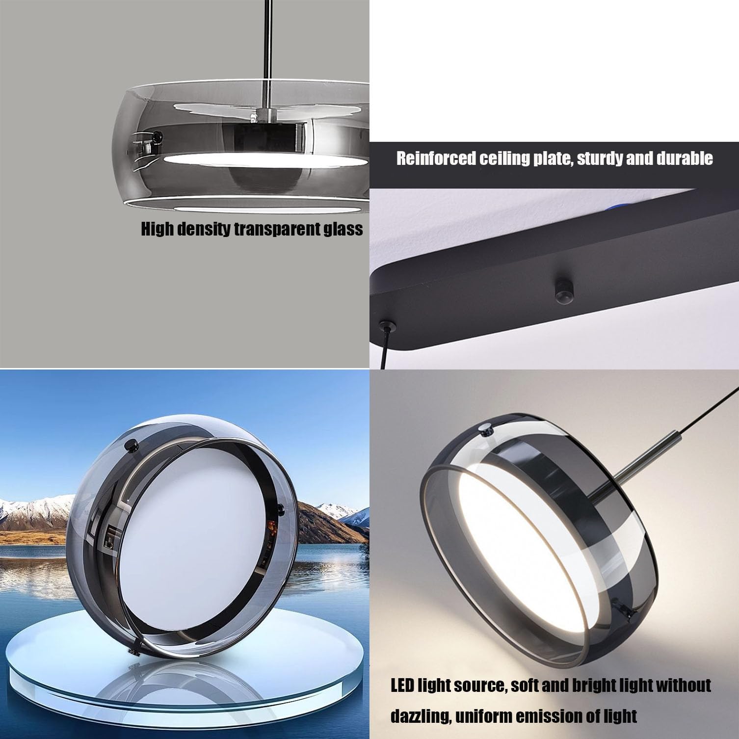 Bellastein Moderne LED Pendelleuchte Kristall Glas Hängelampe Esstischlampe, Led Hängeleuchte Dimmbar Mit Fernbedienung, Höhenverstellbar für Kücheninsel Büro Esszimmer Küche Deckenlampe (4-Lichter)