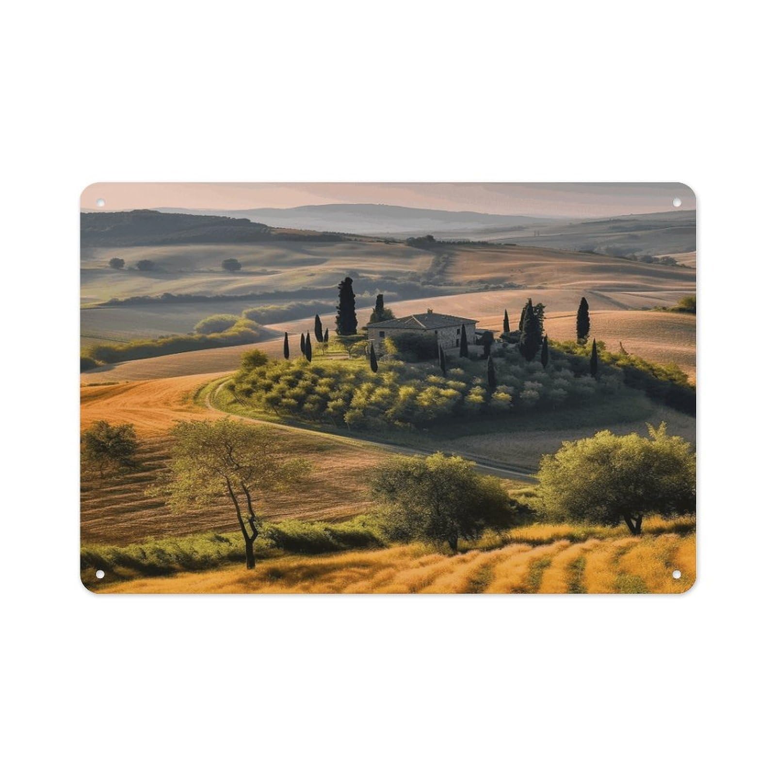 VstaDank Metal Aluminum Tuscany Landscape Tree Scenery Farm Sign Wall Decor Vintage Metal Sign Plaque Boho Wall Hanging Decor Sublimation Picture Panel Personalized Plaque Poster 8x12in