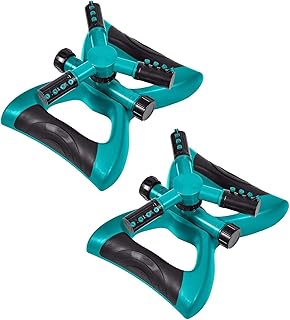 Lawn Sprinkler 3 Arm 2 Pack, Automatic 360 Degree Rotating Garden Water Sprinkler, Leak-Proof Lawn Irrigation System for Summer Kids Playtime Outdoor Game Waterpark, Green