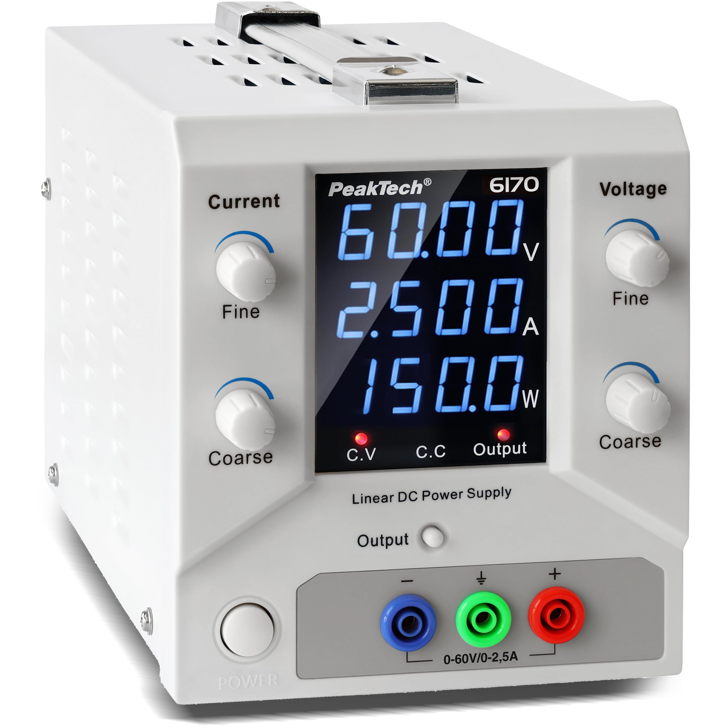 PeakTech 6170 - Alimentatore da laboratorio 0-60 V/0-2,5 A DC SELV lineare con trasformatore di separazione, alimentatore di rete da laboratorio