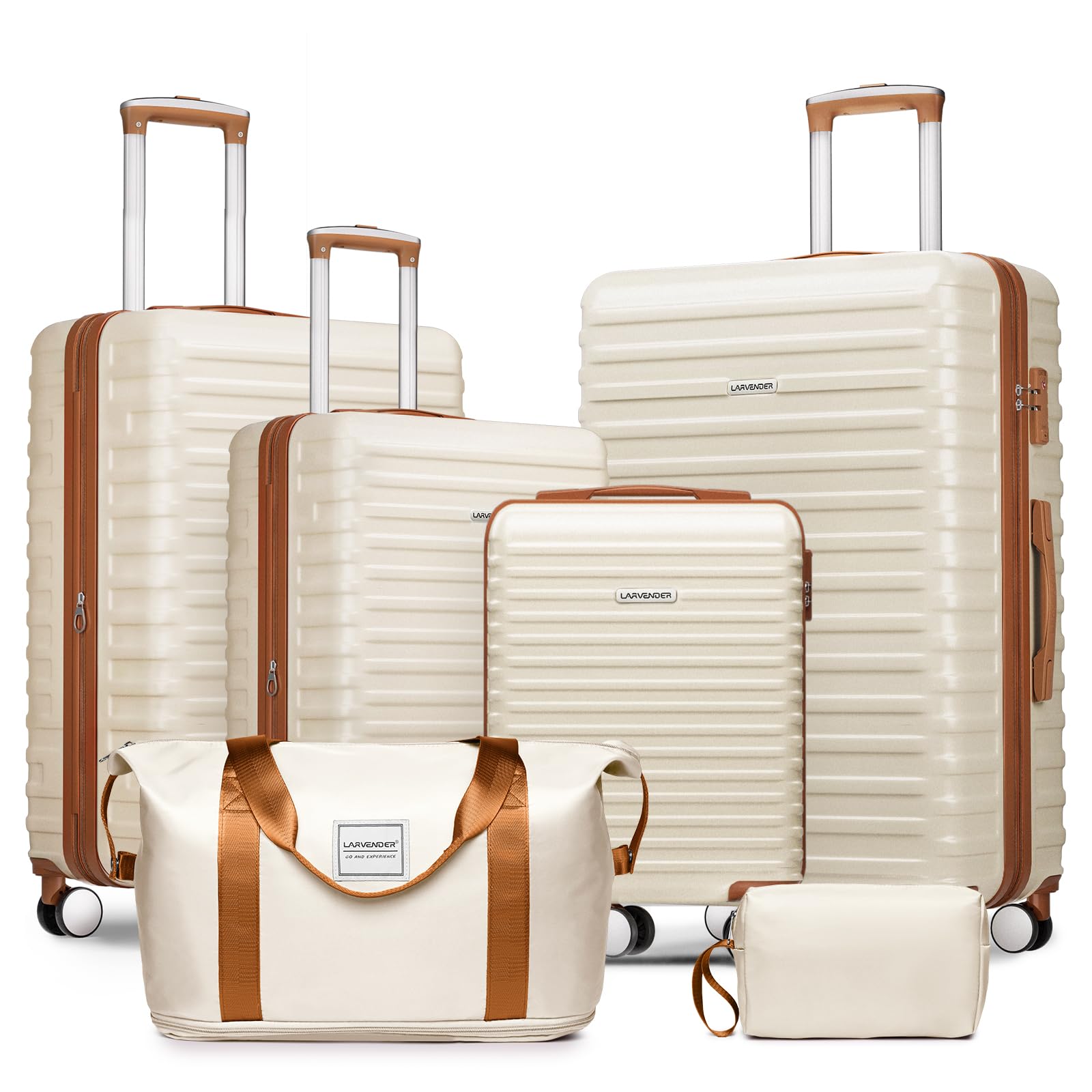 LARVENDER Luggage 6 Piece Expandable Luggage ABS Hardshell Carry on Suitcase with Spinner Wheels TSA Lock, Large Checked Travel Suitcase for Women and Men, Cream White(16/20/24/28/DB/TB)
