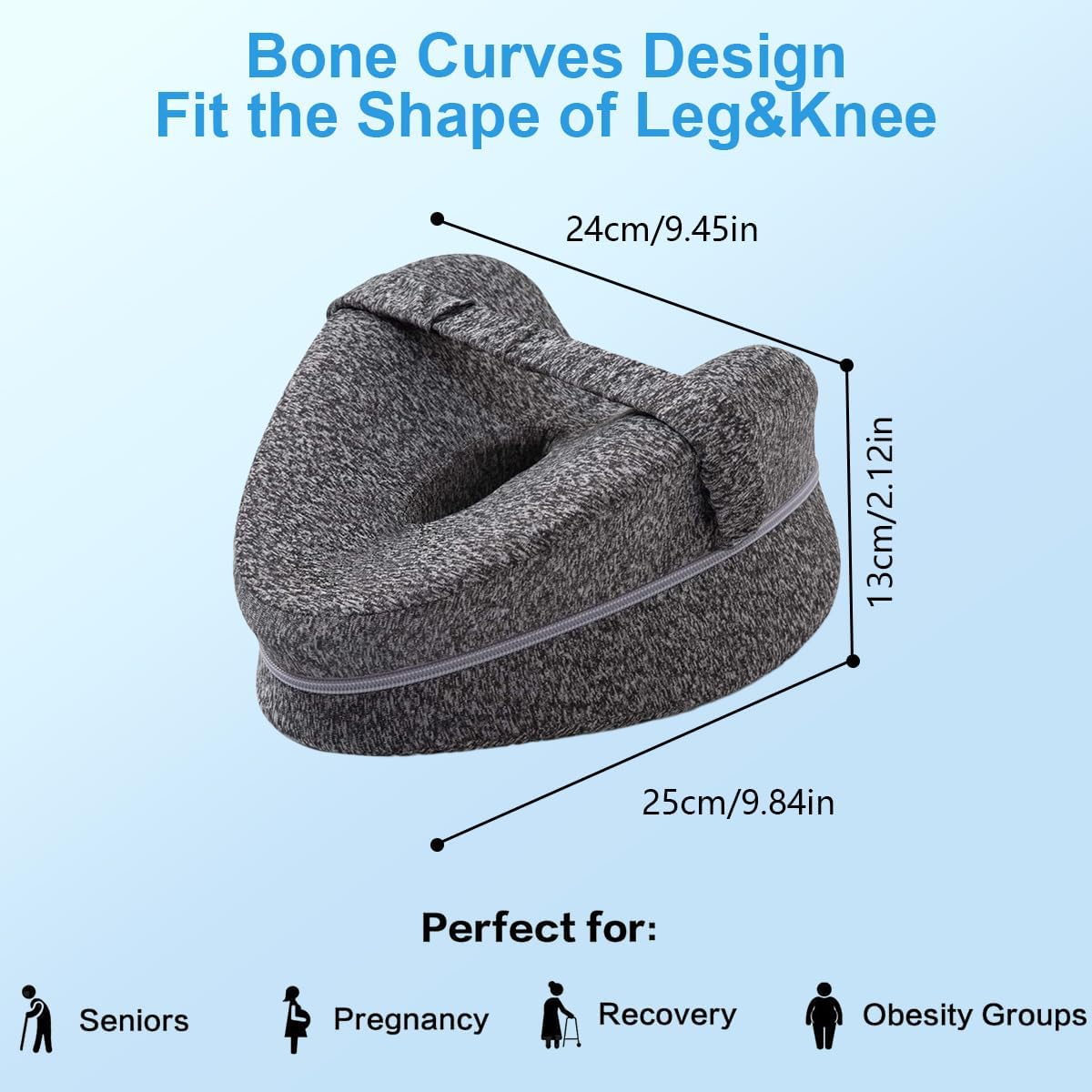 Ergonomisches Seitenschläferkissen, Kniekissen für Seitenschläfer, Memory Schaum mit Gürtel Orthopädisches Kissen für Bein, Kissen Schwangerschaft für Stützt Beine, Knie, Rücken - Grau