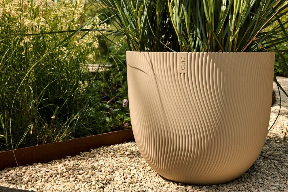 elho Sereh Round 30 - Flower Pot for Indoor and Outdoor Use - 100% Recycled Plastic - Diameter 29.5 x Height 25.3 cm - Beige/Mushroom Beige