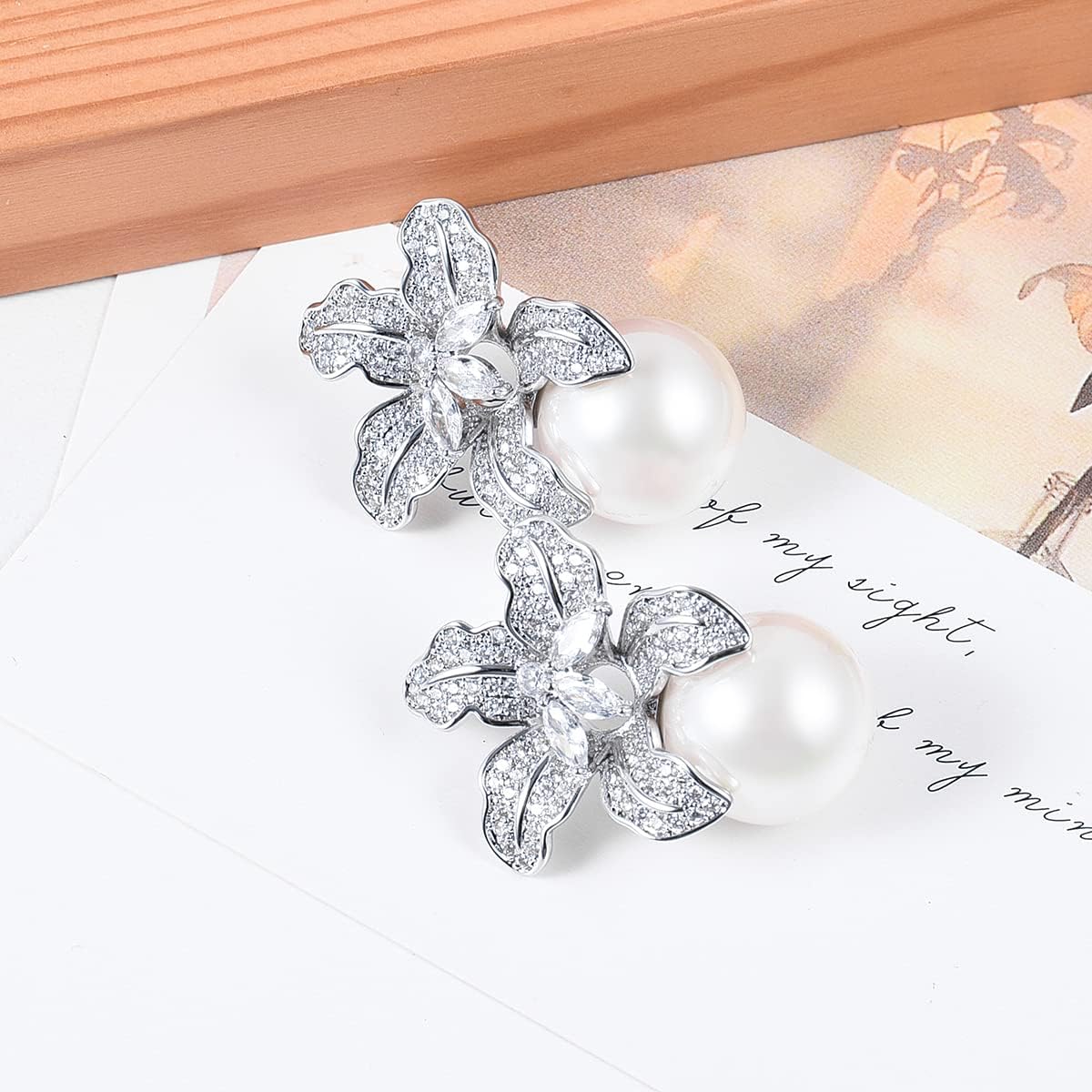 Blooming Flower Drop Cubic Zirconia Big Round Pearl Stud Earrings for Wedding Ceremony Chic Accessories - Image 4