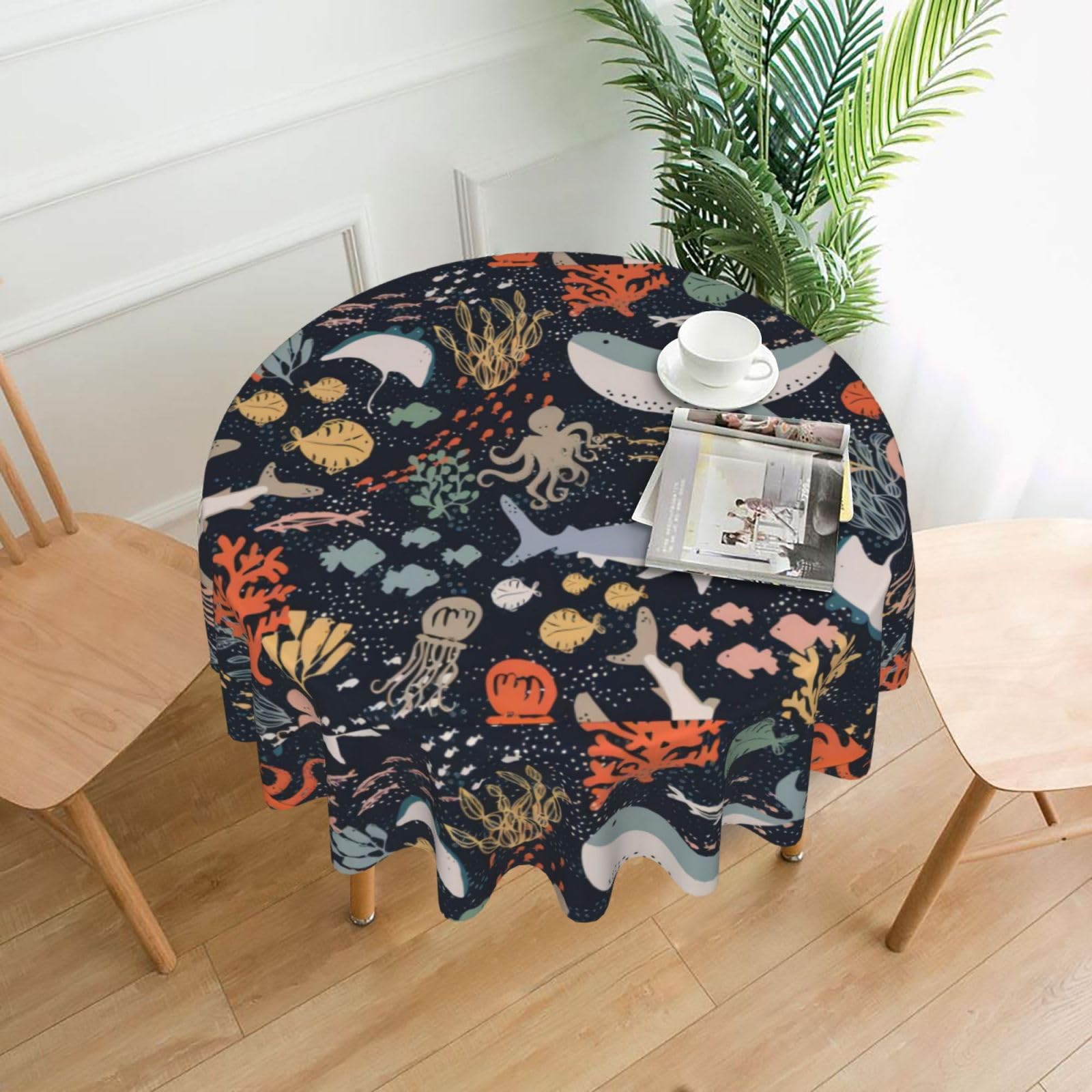 WHJSHOP Colorful Octopus Prints Round Decorative Throw – 60in Stylish Table Cover for Dining, Parties & Outdoor Events