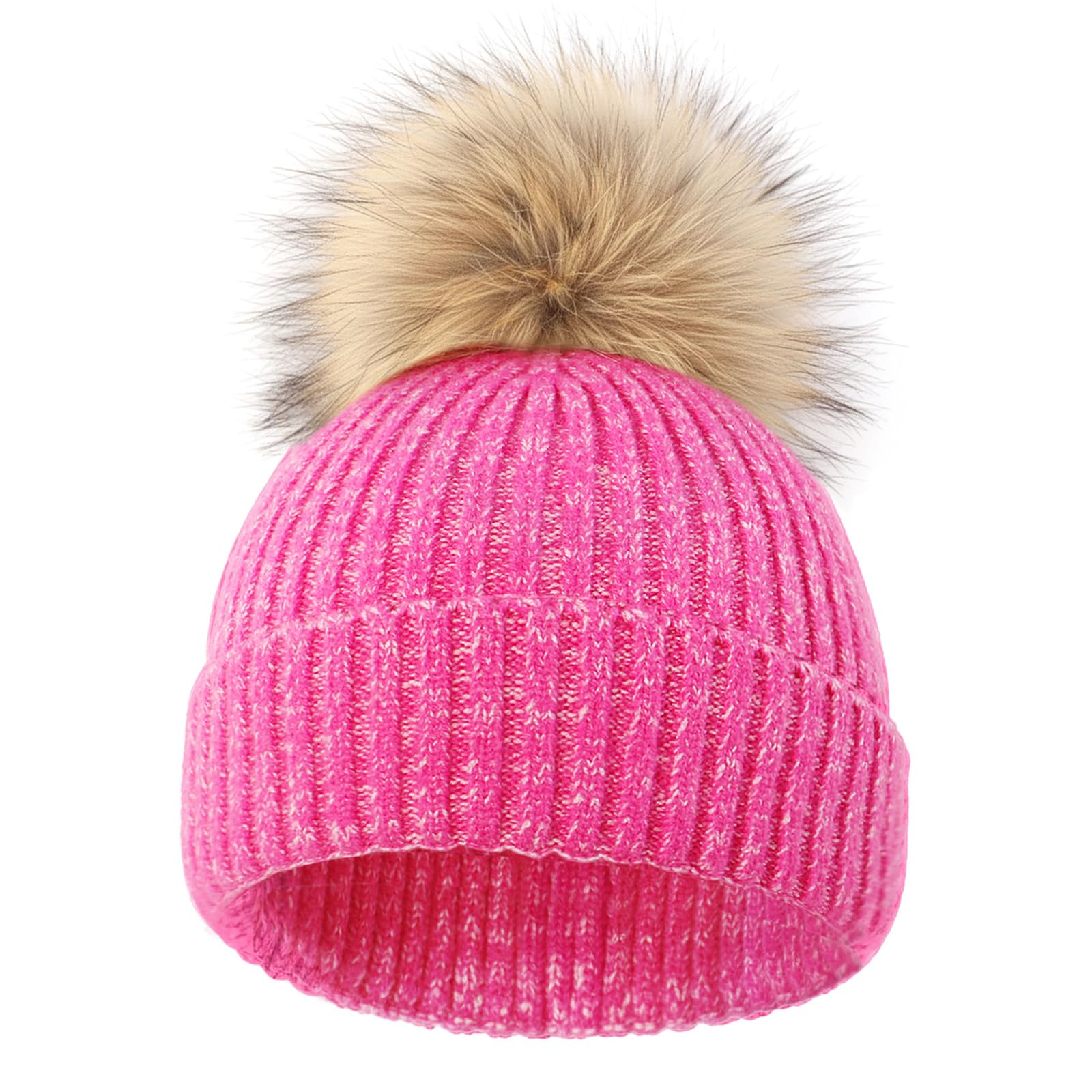 DRESHOW Baby Kleinkind Beanie Kinder Wintermützen Kinder Weich Stricken Unisex Mütze für Jungen und Mädchen mit Süße Bommel Warme Mützen
