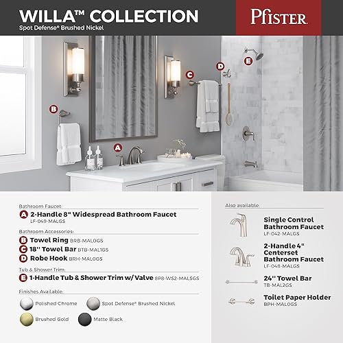 Miniatura 10 de Pfister Willa BTBWLL1K - Toallero de baño para baño, 18 pulgadas, montaje en pared, atornillado, acabado de níquel cepillado, BTBWLL1K