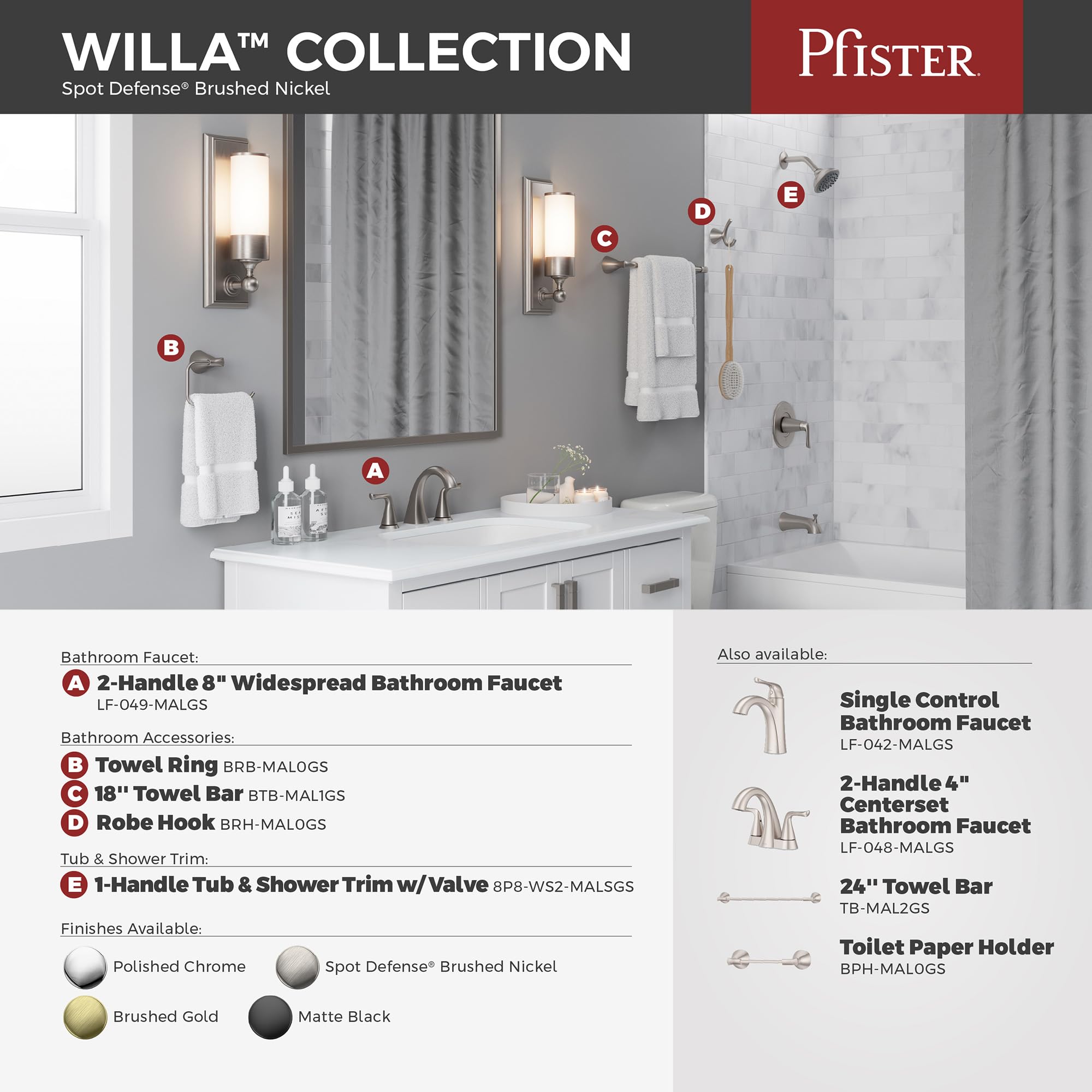 Pfister Willa BTBWLL2GS - Barra portasciugamani da bagno, 61 cm, montaggio a parete, avvitabile, finitura in nichel spazzolato Spot Defense
