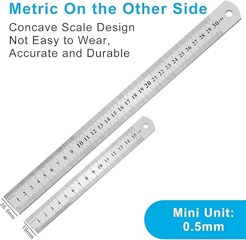 Miniatura 4 de Juego de 2 reglas de acero inoxidable, 6, 12 pulgadas con pulgadas y métricas para maquinista, escuela, oficina, hogar, ingeniero, manualidades