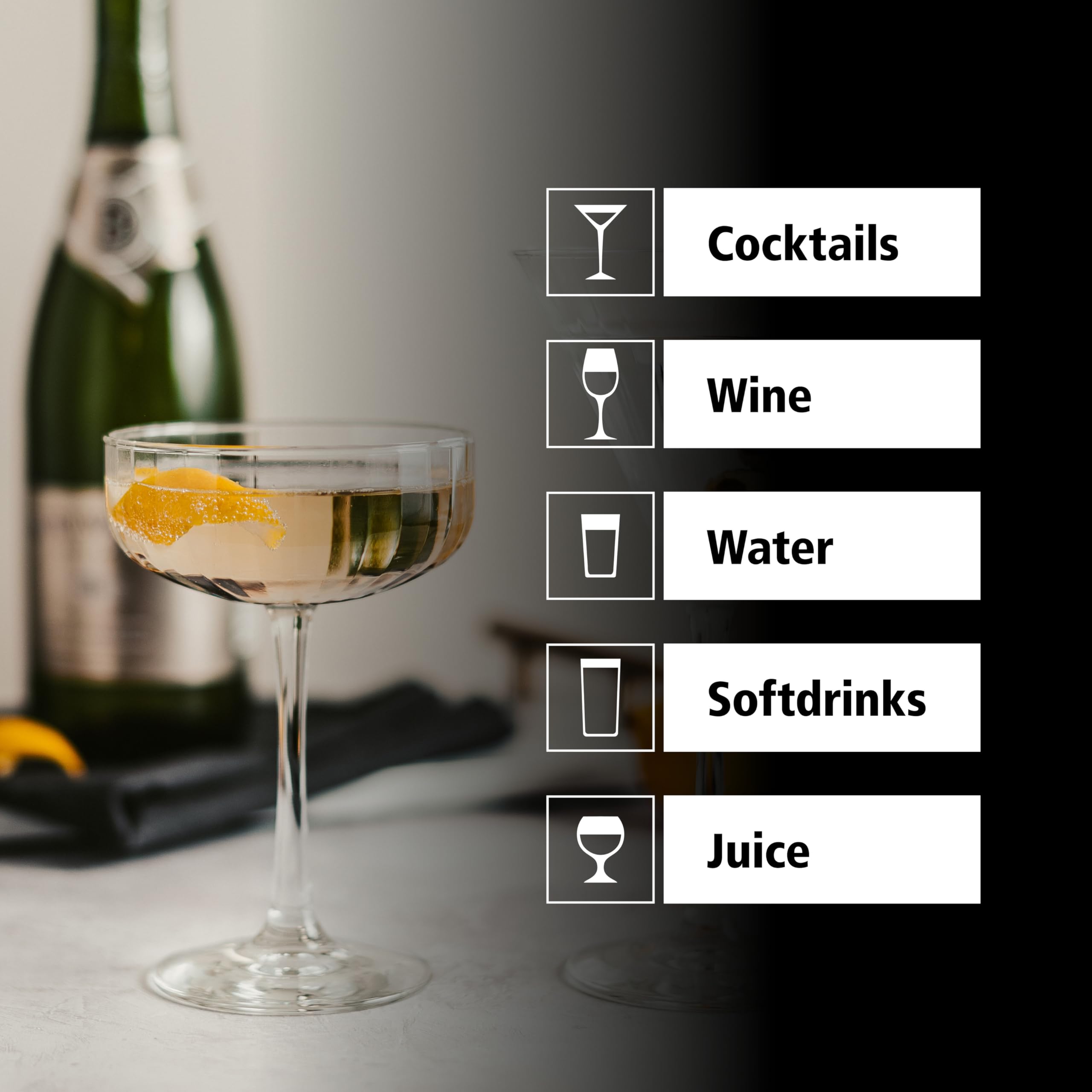 LIBBEY Trinkglas, Coupe "LINEAR", 251 ml, 12er Set, Kristallklares Pressglas, Cocktailglas