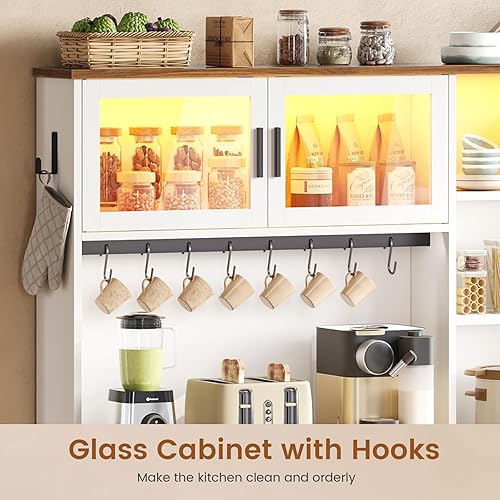 Miniatura 4 de Itaar Estante para panaderos con toma de corriente y luz LED, gabinete de barra de café Futed de 45.3 pulgadas, soporte para microondas de cocina