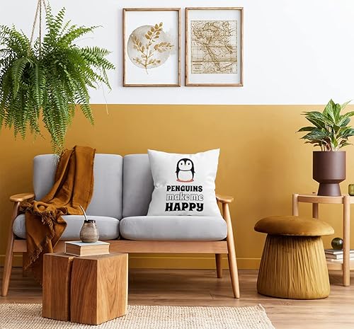 Miniatura 3 de UINHMOP Penguins Make Me Happy - Funda de almohada reversible de 18 x 18 pulgadas, bonita decoración de pingüinos de dibujos animados para el hogar,
