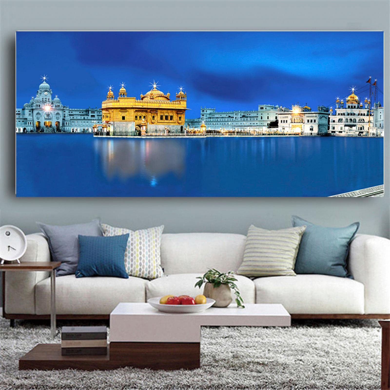 LKLKLK Panorama Painting on Canvas, Golden Temple Nature Print, Frameless Wall Art for Home, Living Room Decoration, 80x175cm (32x70in)