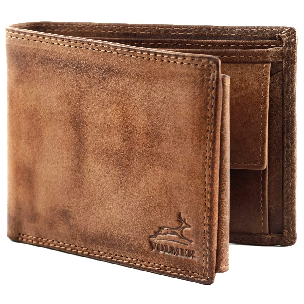 FA.VOLMER 남성용 가죽 지갑 RFID 보호 I 매우 견고한 이중 스티치 I 신용카드용 슬롯 9개 I 풍경 형식 I VO11  RFID 다양한 색상 02 브라운(+RFID) 클래식-Freehip.co.kr