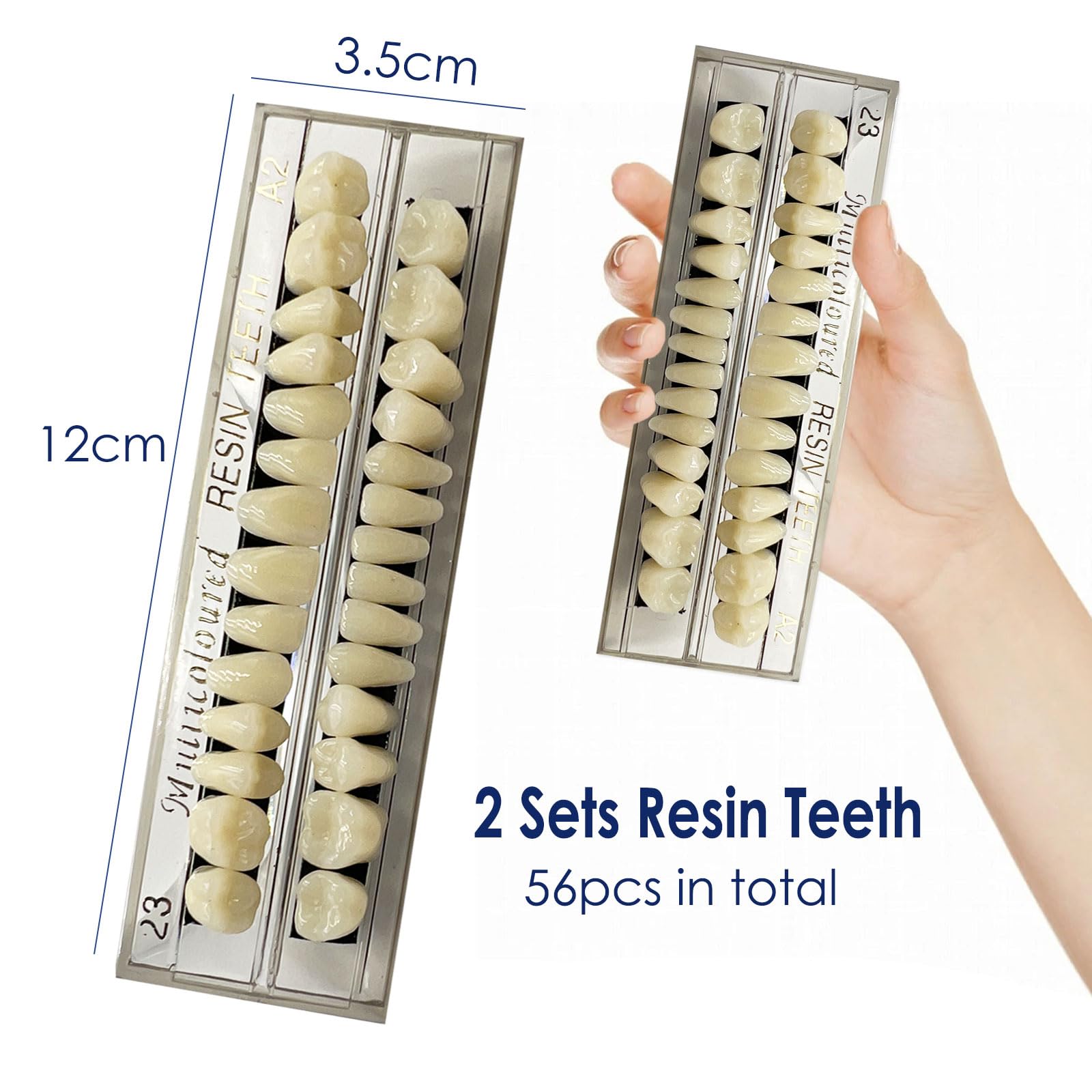 56 Pcs False Teeth Fake Teeth 2 Sets Synthetic Resin Dental Tooth, Upper and Lower Denture Tooth, Party Horror Prop Makeup DIY Replacement, 23 A2