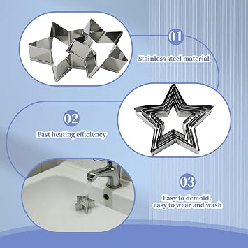 5PCS Star Cookie Cutters, Stainless Steel Biscuit Cutters, Star Shaped Pastry Cutter Baking Pastry Set, for DIY Baking, Pastry, Cookie, Festival Foods, Cakes, Party Decorations, 5 Size