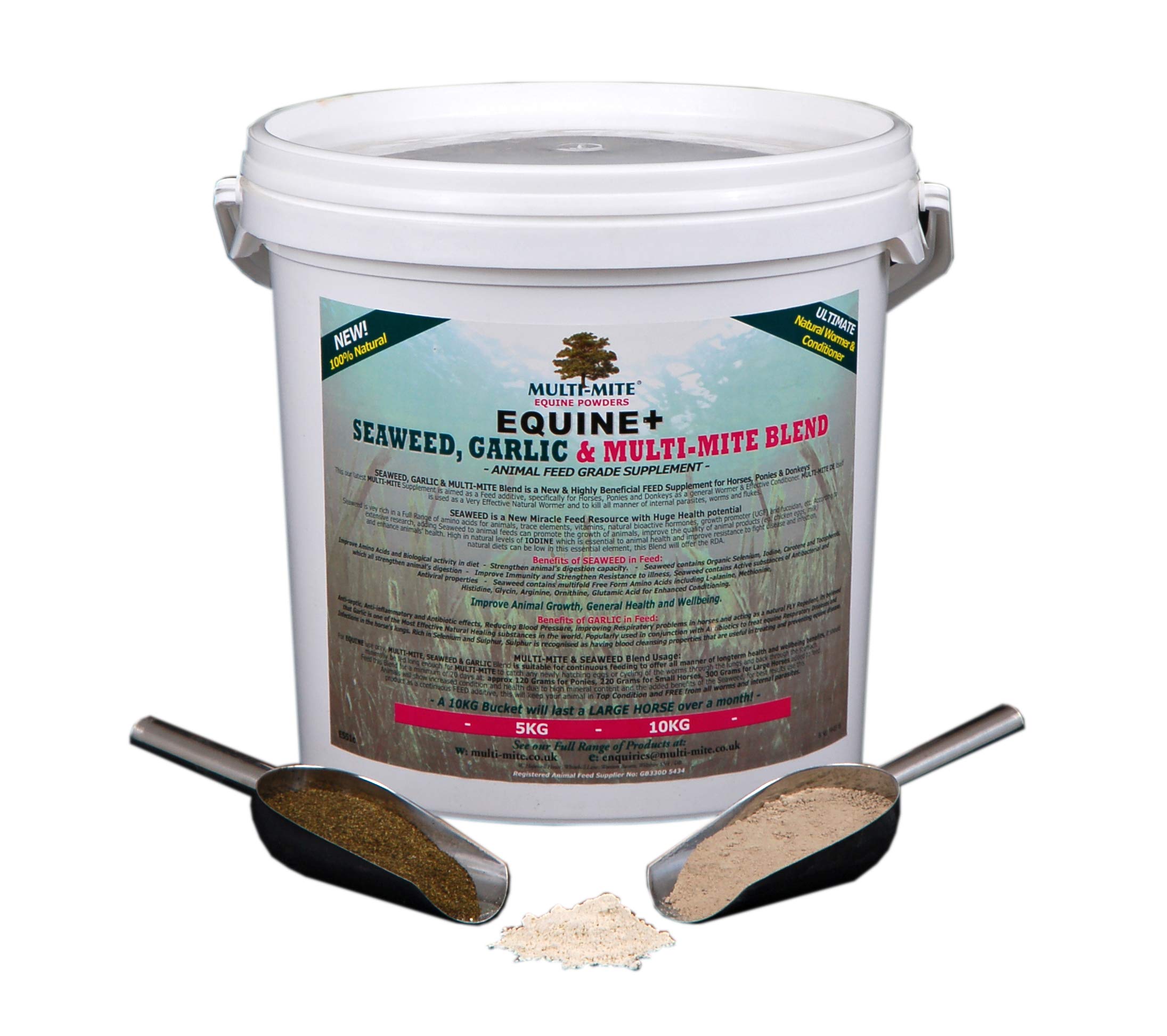 Multi-Mite® 5KG Bucket Diatomaceous Earth (DE) SEAWEED & GARLIC Ultimate FEED Supplement for Horses and Ponies