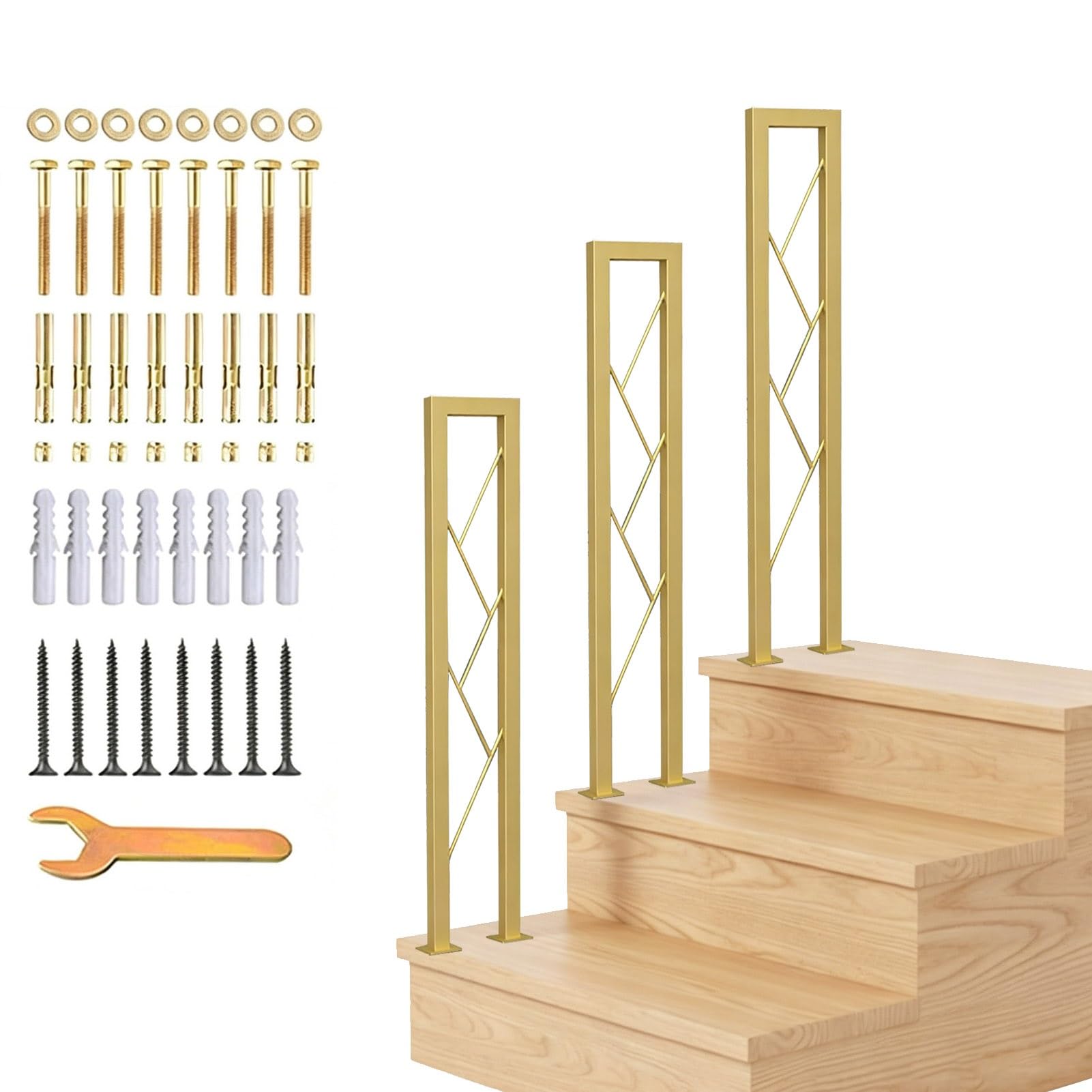 Gold Floor Mount Hand Rail for Indoor Steps Outdoor Stair Railing U-Shaped | Porch Deck Banister Handrail Fence Picket Fits 1 Steps | Anti-Slip Grab Rails(55cm/22in)