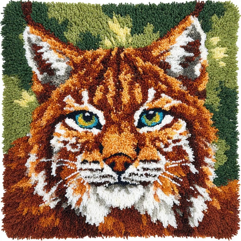 Taxpy Kit Pre-Printed Hook and Latch Rug Kits Lynx Latch Hook Cushion Kit for Adults Beginners Cross-Stitch Embroidery Cushion Cover for Home Sofa Decoration 17X17 Inch