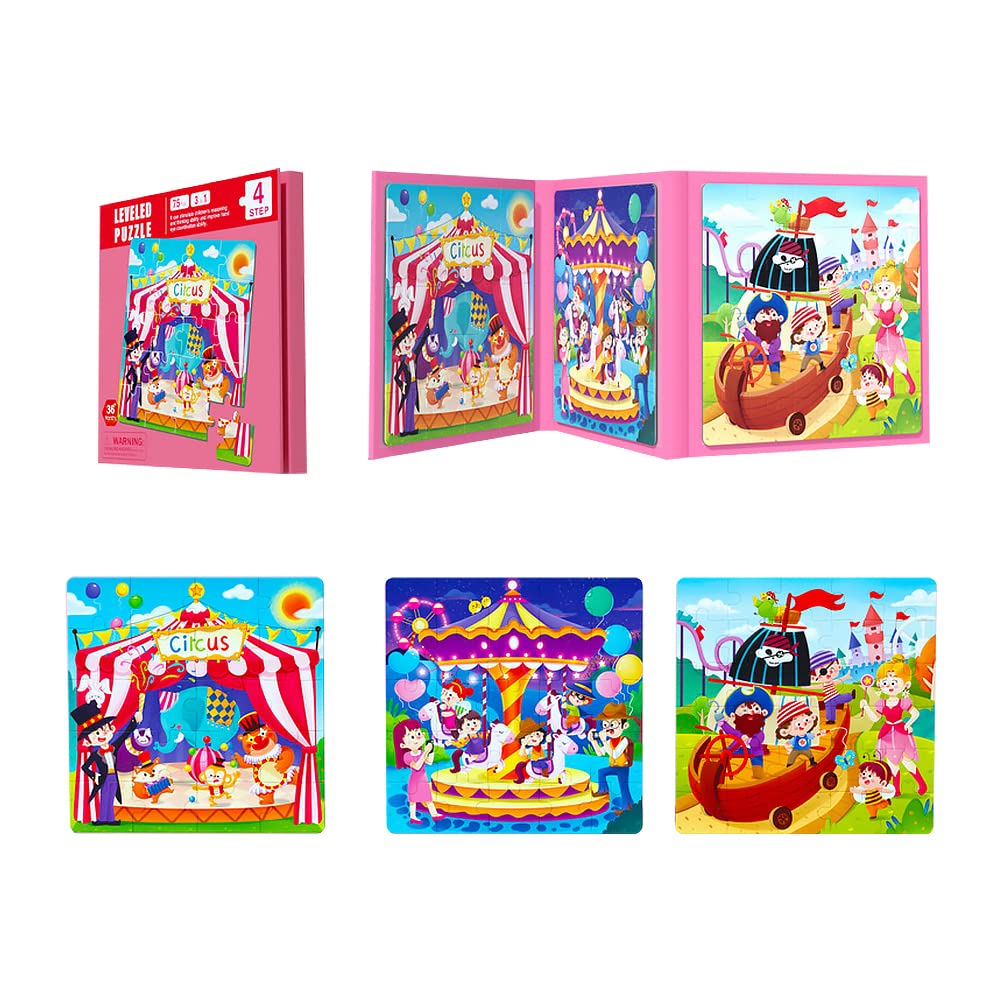 Jade Hare Magnetic Puzzles for Kids Ages 3-5, Toddler 3 in 1 Circus Jigsaw Puzzle Book, Kids Travel Puzzles Toys, Montessori Preschool Learning Toy for 1-5 Year Olds Girls