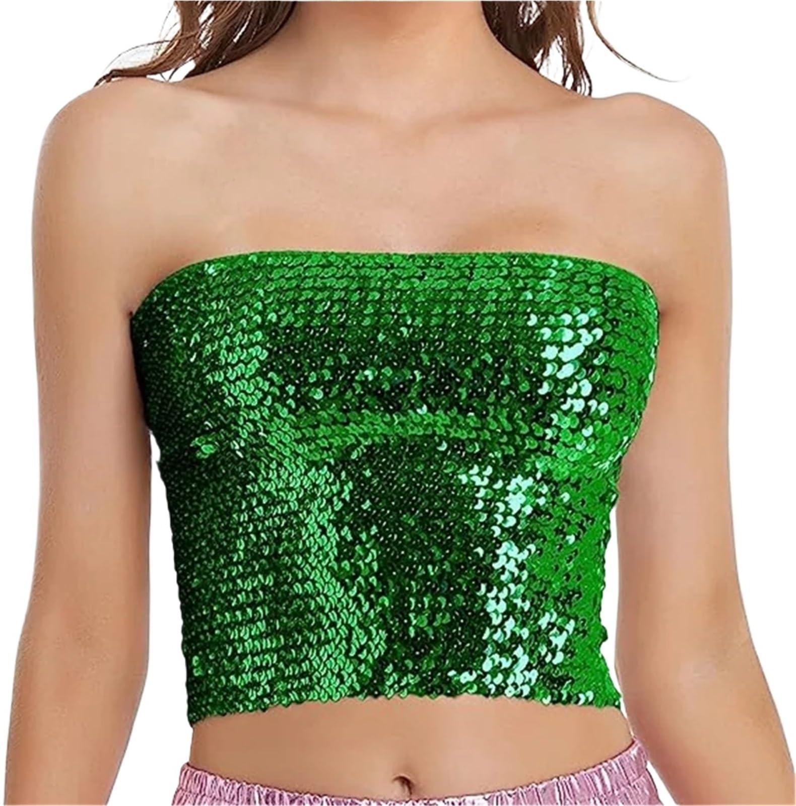Top con Paillettes Top Corto da Donna a Sirena con Paillettes Scintillanti, Top a Tubo Metallizzati Senza Spalline for Feste e Clubwear