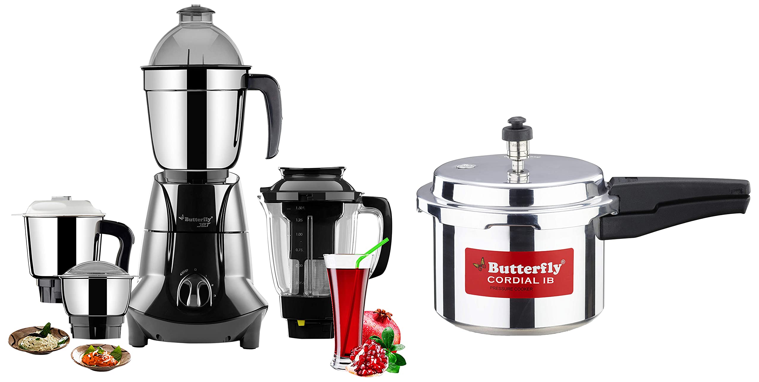 Butterfly Jet Elite Mixer Grinder, 750W, 4 Jars (Grey) & Cordial Induction Base Aluminium Pressure Cooker with Outer Lid, 3 Litres, Silver-image-46
