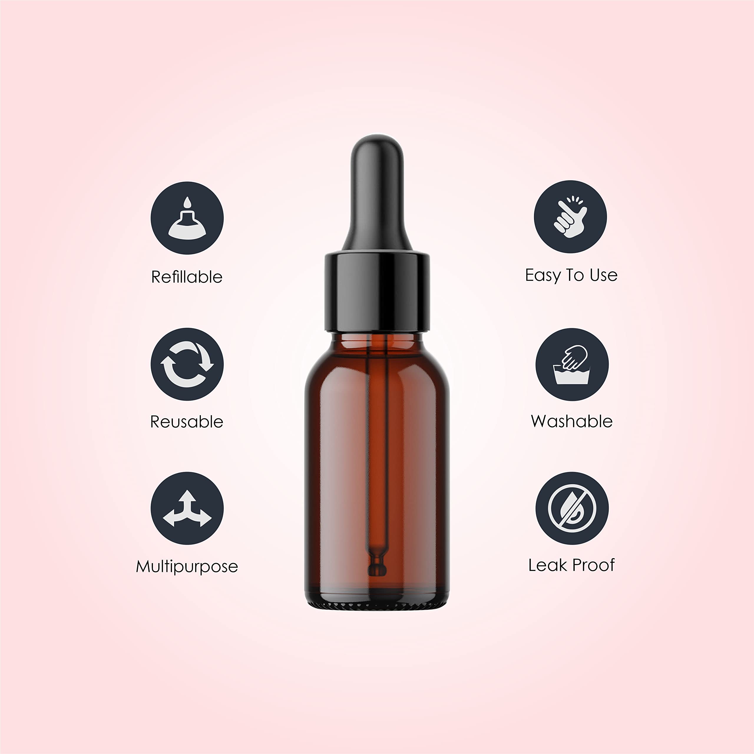 PACKCESS 15ml Amber Glass Dropper Bottle With All Black Silicon Teat | Refillable, Reusable | Leak Proof For Essential Oils, Blends | DIY Face Oil & Perfume Bottle (15, Round, 6, UGA-1) - Image 3 thumbnail