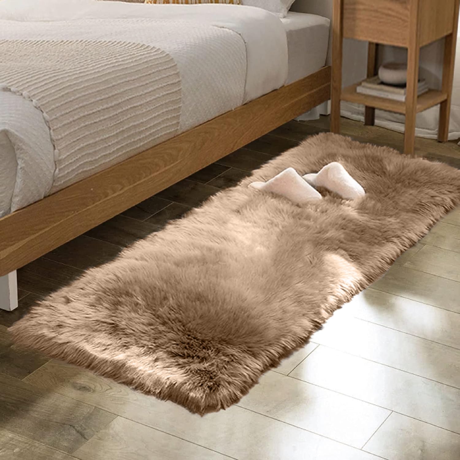 ORINOVA Beige Faux Fuzzy Area Rugs for Bedroom Machine Washable Sheepskin 2x6 Fluffy Fur Rugs for Living Room Runner Rugs for Hallway Nursery Furry