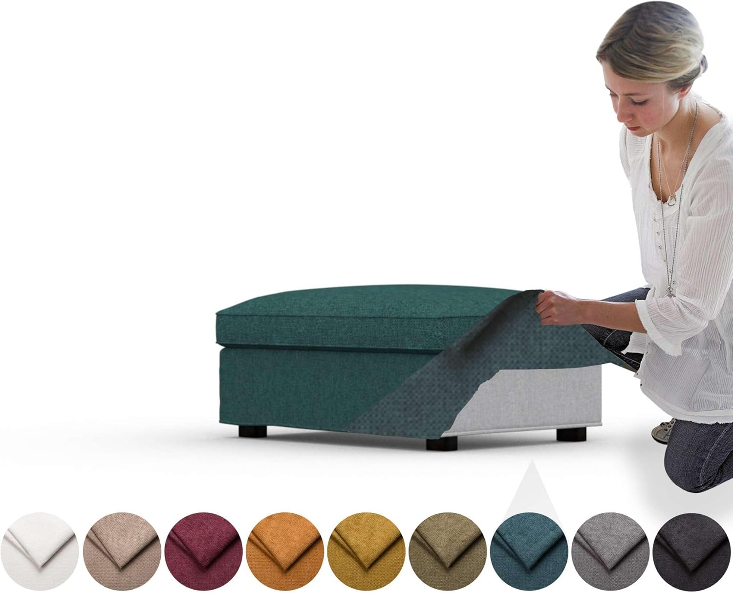 comfortly Cover for Kivik Footstool, Replacement Slipcover, Heavy Duty 2 pcs Cover, Soft Durable Washable Fabric, Easy to Clean & Replace (Crown - Black)