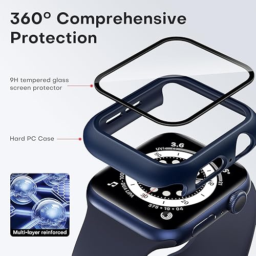 Miniatura 3 de TAURI - Juego de 2 carcasas rígidas para Apple Watch SE Series 6, 5, 4, 1.732 in (44mm), protector de pantalla integrado de cristal templado 9H,