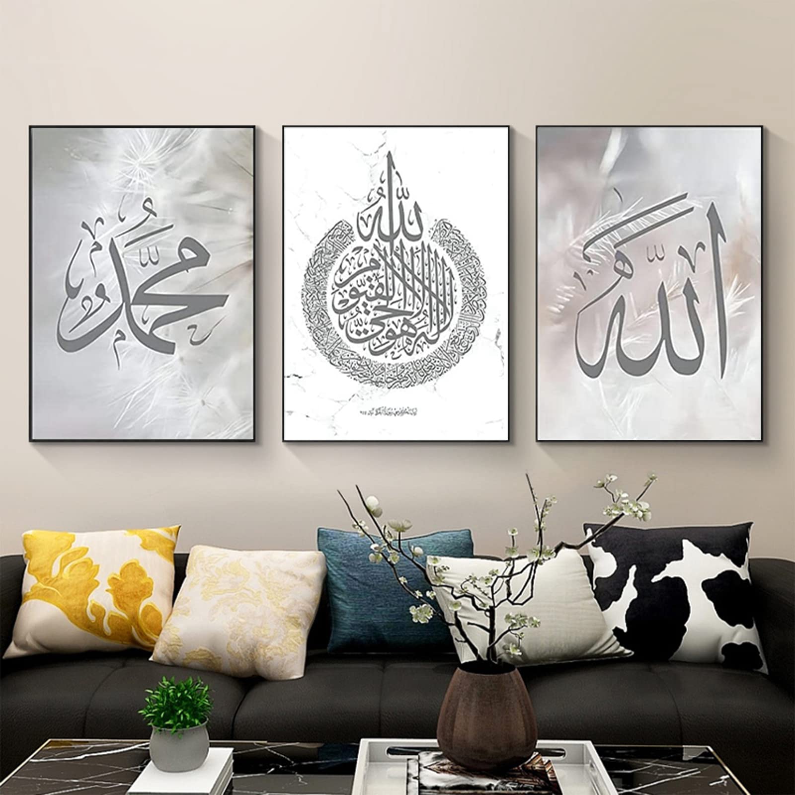JNAOZI Islamic Silver Arabic Calligraphy Canvas Painting, Islamic Poster Canvas Prints Living Room Pictures, No Frame (20 x 30 cm x 3) - Image 3