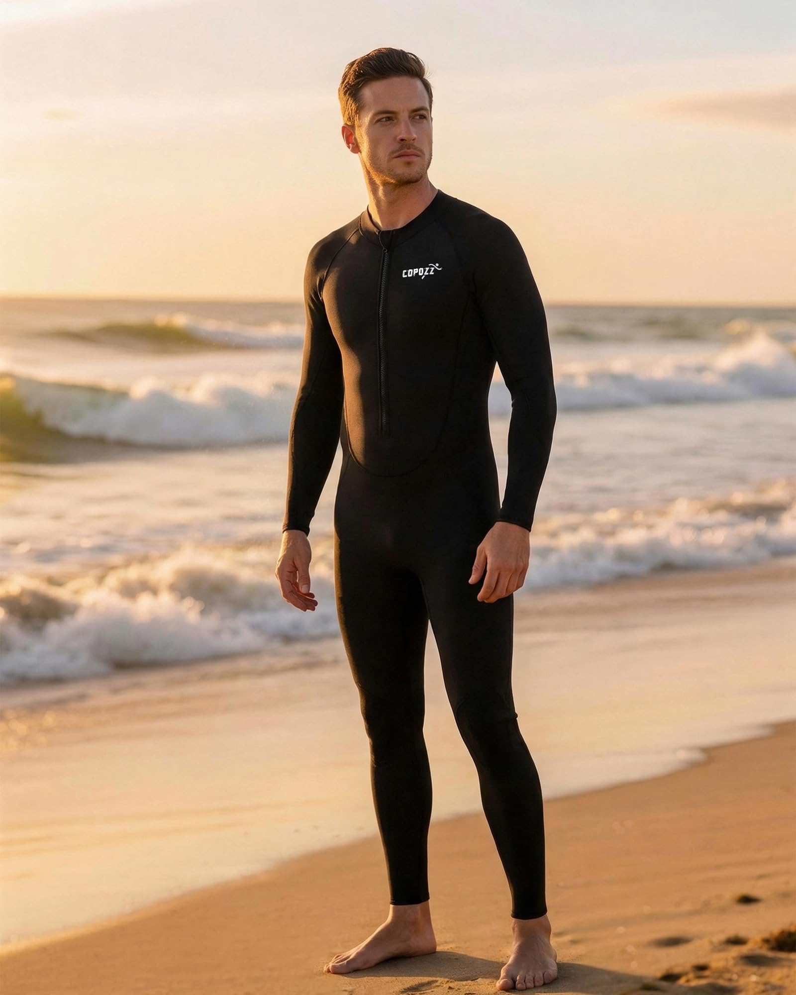 COPOZZ Traje de neopreno UPF50+ de piel de buceo, cremallera frontal y superelástico para snorkel, buceo, natación, surf